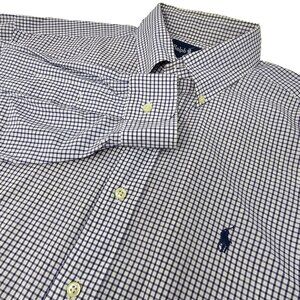 Ralph Lauren Button Down Dress Shirt Size 16-34/35 Men's White Blue Check‎